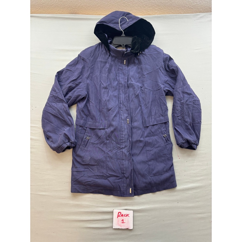 St Johns Bay Womens Purple Hooded Parka Jacket Velvet Trim Medium